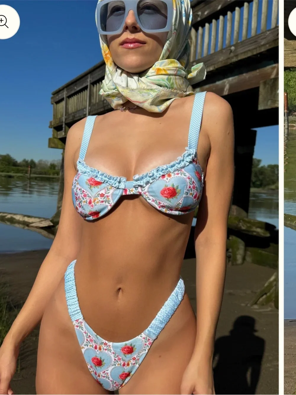 Strawberry Milk Mob Light Blue Floral Underwire Bikini Set with Red Roses